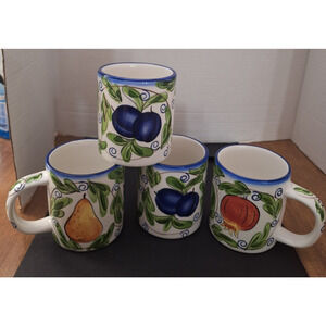 Zrike Amalfi Hand Painted Fruit Mugs Italian Style Set of 4